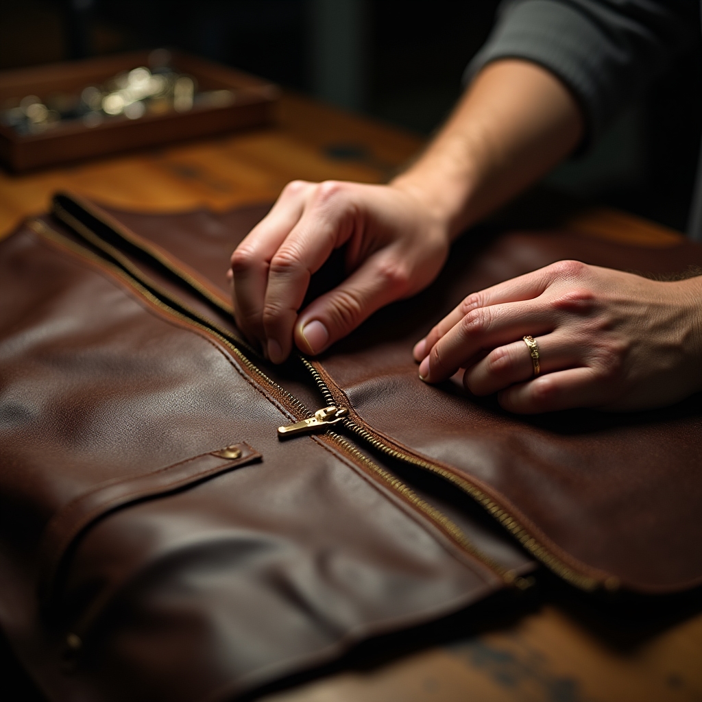 Reparación de cremallera en chaqueta de cuero